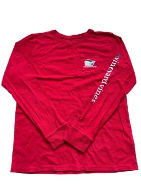Vineyard Vines Red Long Sleeve Pocket Tee with Sleeve Logo | Christmas Addition